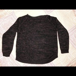 Black and Burgundy Sweater with Leather Neck